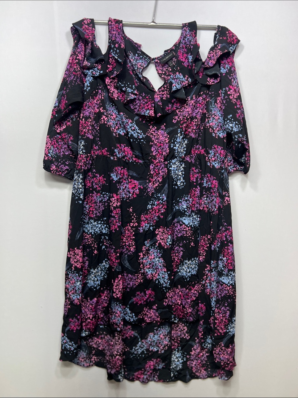 Lane Bryant Black Dress Cold Shoulder with Pink & Light Blue Floral Print